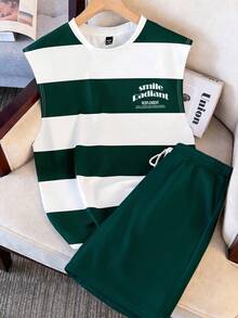 Manfinity Joysei Bộ đồ nam tiêu chuẩn gồm áo tank top và áo vest kẻ sọc xanh trắng, thích hợp cho các hoạt động ngoài trời mùa hè, thể thao và tập luyện. - màu xanh lá - Xem 1