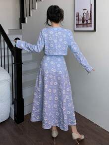 Modelyn Elegant Outdoor Ladies Jacquard Suit - Baby Blue - View 2