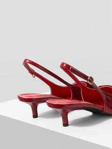 Mnmlis Tacones altos de moda con diseño de hebilla y punta afilada para uso diario - Rojo - Ver 5