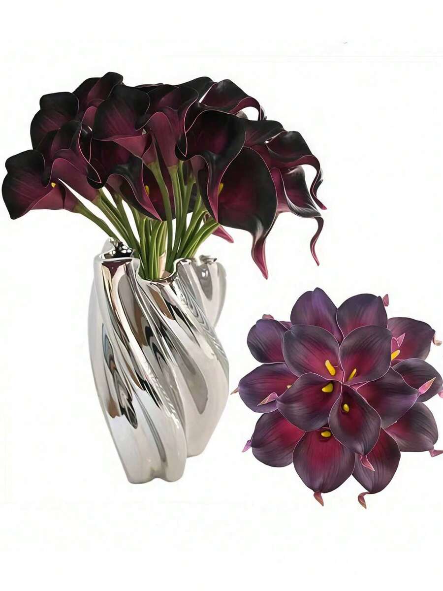 Bó hoa loa kèn nhân tạo 4 chiếc/10 chiếc, trông như thật, thích hợp trang trí tiệc cưới, sân vườn, nhà cửa, quà tặng ngày Valentine, sinh nhật, bình hoa mùa xuân, vật trang trí trung tâm. - Màu tím - Xem 1