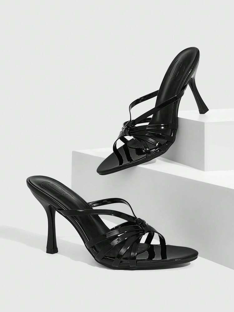 CUCCOO SZL Women Shoes Spring And Summer New Round Toe Stiletto Black Stripe Women's High Heel Sandals Fashion Comfortable Versatile Sexy Party Women's Sandals Slippers Spring Shoes