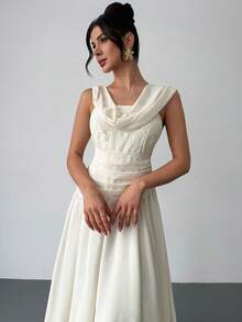 Firerie 女士优雅高端休闲日常通勤百搭蕾丝拼接飘逸长裙 - 淡黃色 - 查看 6