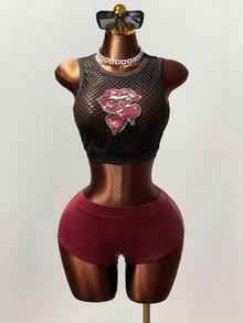 Mistrie Damlinne med ihåliga läppar och ärmlös design - Svart - Visa 1