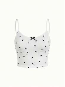 SHEIN Heart Print Bow Front Cami Top & Shorts PJ Set / Pajama Set - Multicolor - View 4