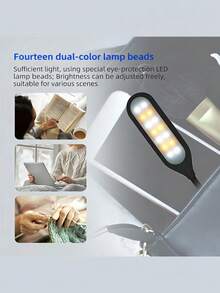 1PC USB Dual-Color Temperature Eye-Care Desk Lamp, Rechargeable Mini Clip-On Light For Student Reading, Dorm & Home Use - Black - View 4
