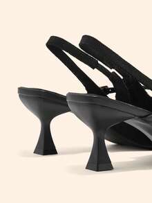 CUCCOO BASICS 女士尖头猫跟鞋，黑色针织交叉绑带，日常百搭通勤鞋，舒适透气，后跟系带高跟鞋 - 飛織黑色 - 查看 7