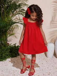 Emery Rose Kids Emery Rose Kids Gaun Mini Lengan Pendek Merah untuk Anak Perempuan, Anak-anak - Merah - View 8