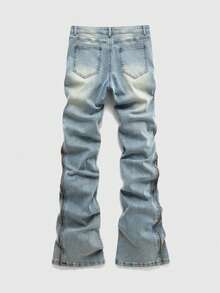 ROMWE MEN Quần jean denim nhiều lớp dành cho nam, có đinh tán kim loại và khóa kéo điều chỉnh được. - Màu xanh lam - Xem 2