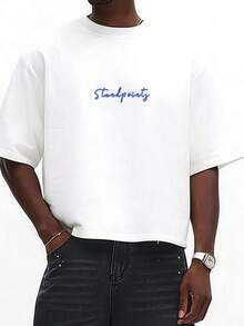 Manfinity Hypemode Men's Letter Print Round Neck Short Sleeve Casual Versatile T-Shirt - White - View 3