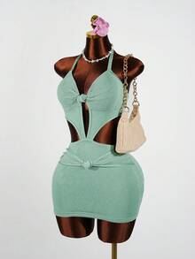 SaltGleam SaltGleam 女士露背吊带紧身连衣裙 - 綠色 - 查看 7