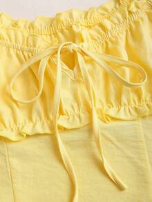Sweetra Women's Casual Solid Color Top And Skirt 2 Pieces Set, Spring/Summer - Yellow - View 6