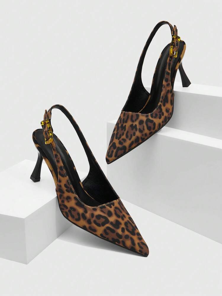CUCCOO SZL Women's Pointed Toe Leopard Print Buckle Design Fashion Daily Wear High Heel Sandals Spring Shoes Prom Heels