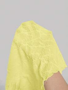 SHEIN MOD Pale Yellow Textured Knit Sheer Women's Solid Color Stand Collar Short Sleeve T-Shirt,Summer Top - Light Yellow - View 5