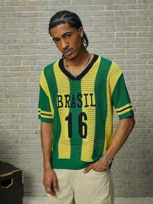 Manfinity Homme 2026 欧美运动风撞色提花镂空16号男士针织毛衣 - 彩色 - 查看 7