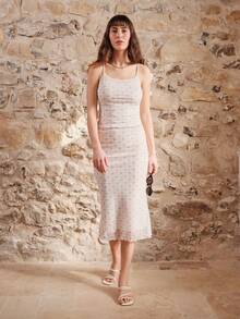 lacRébo 花卉图案中长网纱半身裙，配以透明腰带，精致优雅，适合春夏法式巴黎风情。 - 彩色 - 查看 3