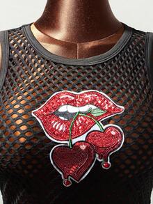 Mistrie Damlinne med ihåliga läppar och ärmlös design - Svart - Visa 3