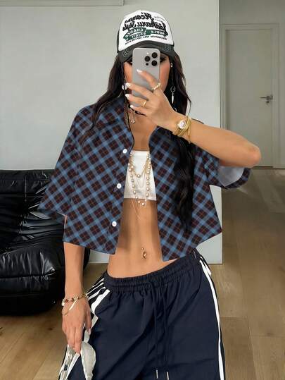 Coolane Casual Retro Punk Y2K Versatile Party Striped Print Shirt, Suitable For Music Festivals, Gothic Style, Summer Outings, Women's Vintage Casual Blouse