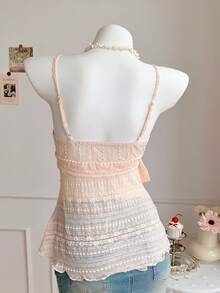 Comfortcana 2026 New Arrival Spring/Summer Pink Casual Women Front Knot Camisole Dress Top Summer Vacation Dress Beachy Dress Summer Cocktail Dress Vacation Outfits Women  Pink Top Y2K Tops Wrap Tie Top Summer Top Pink Spaghetti Strap Top Anthropologie Inspired Top - Pink - View 2