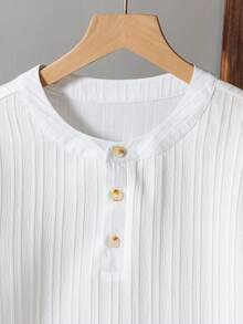 两件套休闲纹理面料半开襟衬衫和条纹短裤，适合青少年男孩，日常、通勤、度假穿着舒适。 - 藍色 - 查看 3