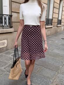 Pariaura Women's Polka Dot Pattern Casual Versatile A-Line Skirt - Brown - View 3