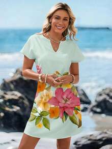 Sylviya 女士休闲碎花V领短裙，适合春夏度假穿着。 - 彩色 - 查看 7