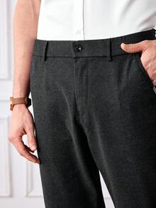Officeau Men's Solid Color Slant Pocket Straight Leg Casual Pants, Suitable For Commuting - Dark Grey - View 6