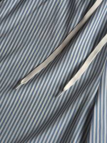 STYNVO Men's Summer Casual Striped Drawstring Waist Shorts - Blue and White - View 4