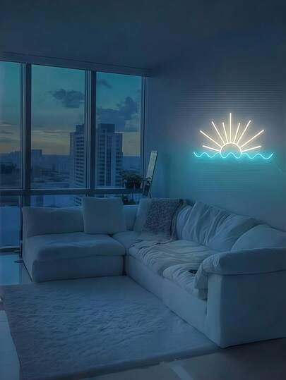 1 pieza Letrero de neón LED con amanecer sobre olas del océano, luz acrílica regulable alimentada por USB, decoración costera para sala de estar, dormitorio, sala de juegos y bar