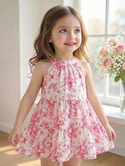 SHEIN One-Piece Cute Baby Girl Casual And Simple Floral Print Sundress, Suitable For Birthday Parties, Parties, Performances, Weddings, Baptisms, Opening Ceremonies, Everyday Wear, School, Outings, And Spring/Summer Seasons. Floral Toddler Dress Girls Pink Floral Dress Floral Baby Dress Elegant Baby Flower Dress Baby Girl Sleeveless Floral Print Casual Dress