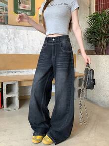 DAZY Quần jeans nữ phong cách đường phố Hàn Quốc rách rưới, bạc màu, kiểu dáng thường ngày. - Xám - Xem 4