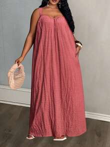 Veslaya 2026春夏优雅通勤休闲装，生日派对、毕业典礼、学生装、日常出行、百搭单品，适合休闲度假、邮轮旅行、海滩、日光浴等各种场合，引领潮流，商务休闲风、简约休闲风兼具，适合度假和外出穿着。大码女式吊带A字连衣裙，适合海滩和夏季穿着。 - 玫瑰紅 - 查看 7