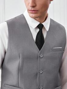 Officeau Conjunto de traje de 3 piezas para hombre: Blazer de manga larga, chaleco y pantalones de moda para boda, fiesta - Gris - Ver 5