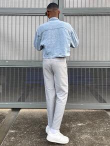 Ngobest Haus Ngobest Haus 男士浅蓝色落肩长袖短款休闲牛仔夹克 - 淺色水洗藍 - 查看 4