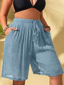 Swim Lushoire Bamboo Fiber Beach Vacation Comfortable Versatile Plus Size Shorts & Coverup - Baby Blue - View 5