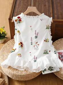 GlowEve 春夏新款艺术法式甜美碎花荷叶边无袖衬衫 - 彩色 - 查看 2