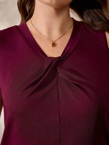 EMERY ROSE 女士加大码扭结针织无袖圆领宽松直筒休闲背心，舒适时尚，适合日常、居家、度假、工作等各种场合，百搭实用。 - 酒紅色 - 查看 5