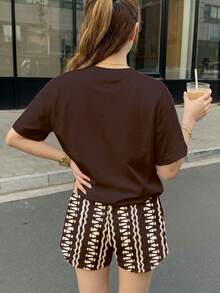 Teen Girl Bow Print Drop Shoulder Tee & Shorts - Multicolor - View 2