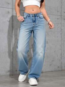 Pantalones Vaqueros Anchos para Mujer - Estilo Retro, Moda Urbana y Versátil - Azul - Ver 3