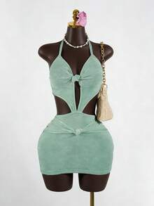 SaltGleam SaltGleam 女士露背吊带紧身连衣裙 - 綠色 - 查看 1