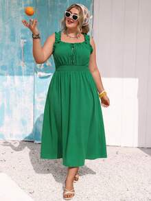Vivid Eden Large Size Women's Spring Summer Beach Holiday Elegant Formal Flower Dress, Summer Women's Long Dress,Plus Size Women's Spring/Summer Fashion Casual Elegant Romantic Vacation Daily Wear Loose Green Chiffon Dress, Soft And Comfortable Fabric,Lady's Green Dress Green Beach Dress Green Summer Dress Green Sundress Green Vacation Dress Green Maxi Dress Women Green Summer Dress Women Zanzea Dress For Women Woman Dress - Green - View 3