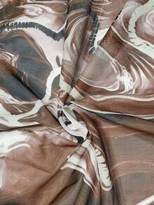 Maweii Đầm lưới cổ cao ôm sát, co giãn, in họa tiết cổ điển kiểu Mỹ, cỡ lớn, gợi cảm. - màu nâu - Xem 7