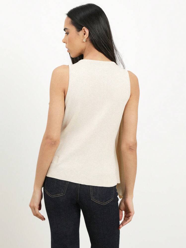 KSTM Blusa casual senza maniche con dettaglio arricciato sulla parte anteriore, collo a equipaggio, vestibilità regular, per primavera ed estate