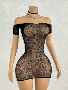 SHEIN DivaQ Women's Sexy One-Shoulder Short Sleeve Bodycon Dress - Black - View 1