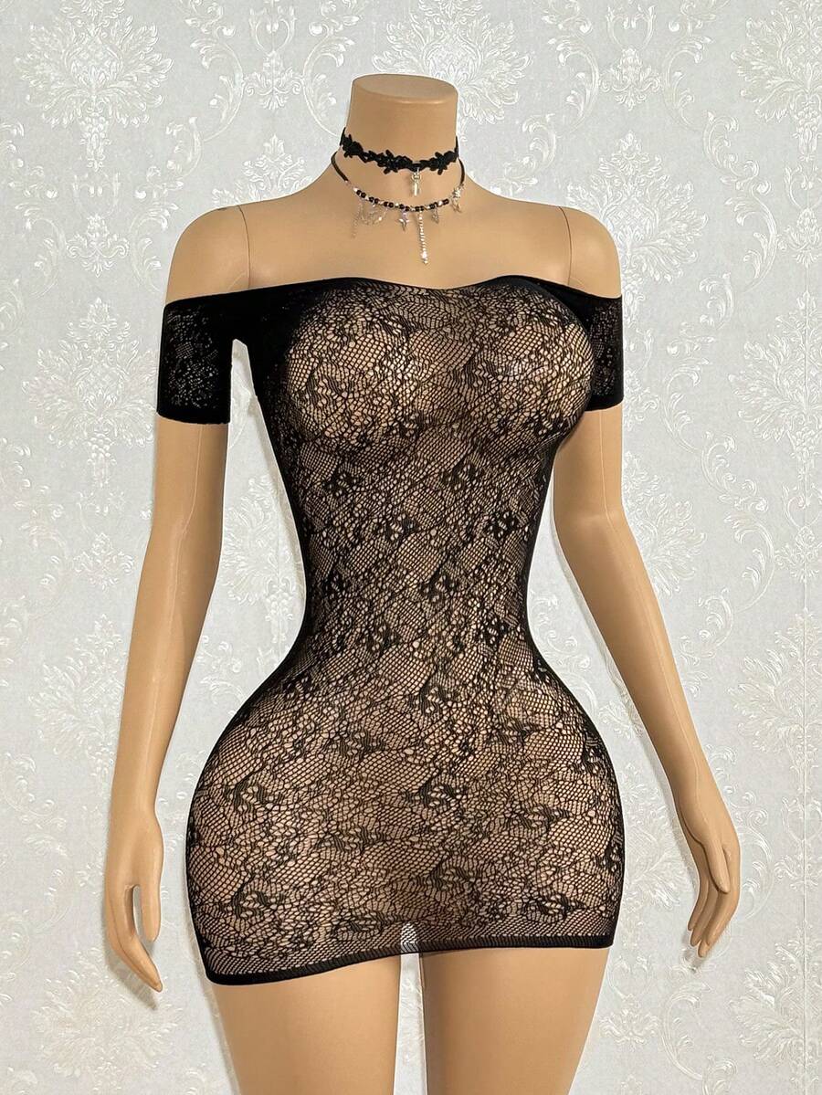 SHEIN DivaQ Women's Sexy One-Shoulder Short Sleeve Bodycon Dress - Black - View 1