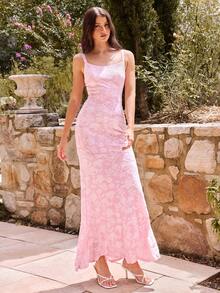 Enchnt Spring/Summer Romantic Women's Pink Jacquard Criss-Cross Backless Maxi Dress,Sweet&Elegant For Vacation&Date&Holiday&Going Out,Spring Outfit Women - Pink - View 4