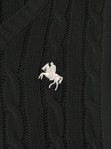 Sparklyn 1 件女式经典粗针织套头衫，V 领修身长袖常规厚度针织上衣，带有黑色骏马刺绣装饰，舒适百搭，适合春秋季节，休闲日常穿着 - 黑色 - 查看 5