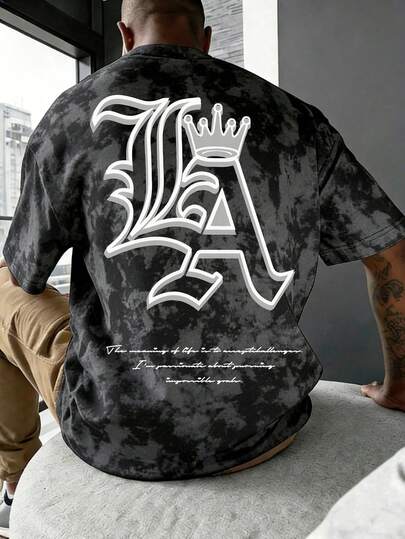 Manfinity LEGND 男士洛杉矶字母印花复古水洗街头风短袖T恤