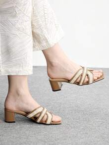 CUCCOO BIZCHIC Giày sandal mũi vuông, sọc chéo, đế dày, đa năng, kiểu dáng đơn giản và thời trang, phù hợp cho cả mặc hàng ngày và các dịp thường nhật. - màu nâu - Xem 4
