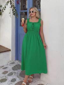 Vivid Eden Large Size Women's Spring Summer Beach Holiday Elegant Formal Flower Dress, Summer Women's Long Dress,Plus Size Women's Spring/Summer Fashion Casual Elegant Romantic Vacation Daily Wear Loose Green Chiffon Dress, Soft And Comfortable Fabric,Lady's Green Dress Green Beach Dress Green Summer Dress Green Sundress Green Vacation Dress Green Maxi Dress Women Green Summer Dress Women Zanzea Dress For Women Woman Dress - Green - View 5