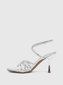 CUCCOO SZL 女士鞋履 春夏新款银色圆头细高跟细带踝带凉鞋 时尚舒适 百搭性感派对凉鞋 女鞋 - 銀色 - 查看 9